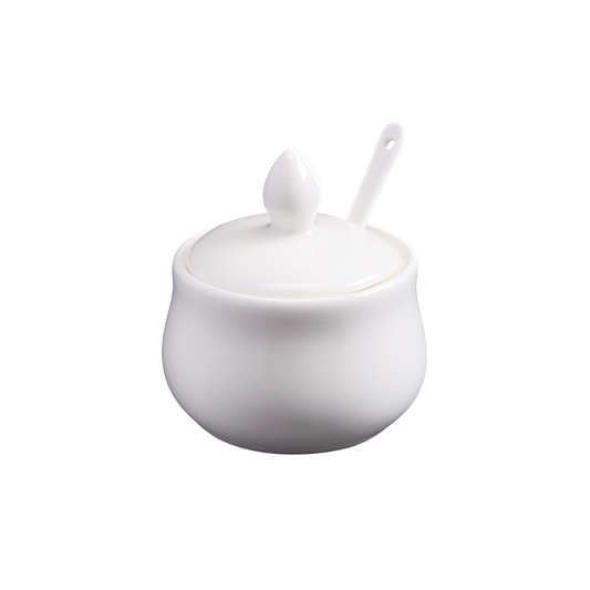 精美瓷器 4 盎司 | 130 毫升芥末鍋配湯匙 - 白色 - DON BELLINI # DB306MP13