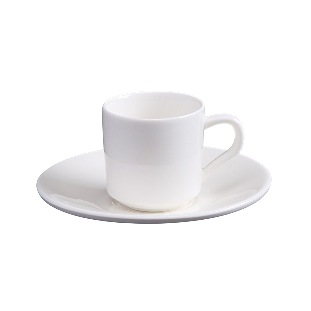 FINE CHINA 3 OZ | 90 ML COFFEE CUP & SAUCER - WHITE - DON BELLINI # DB3030009