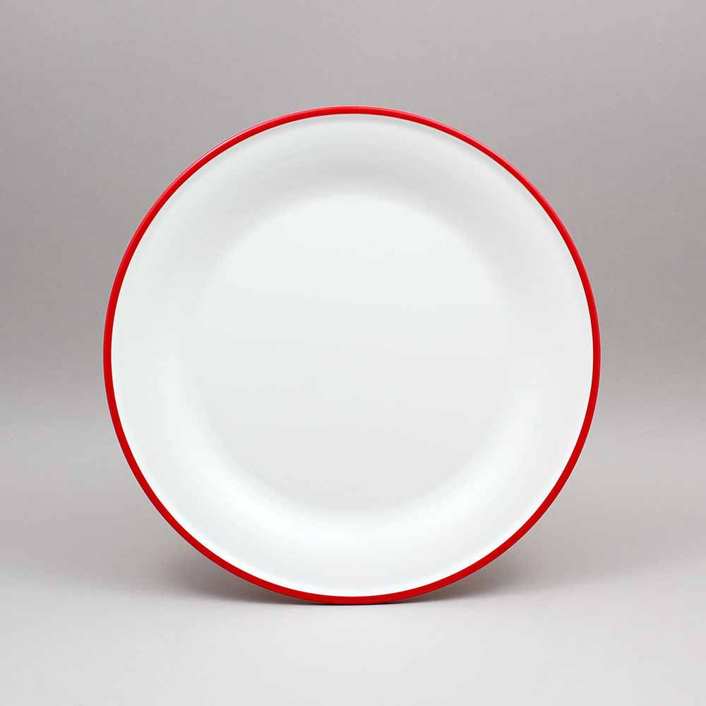 ENAMEL 10.5" ROUND DINNER PLATE - RED RIM - EFAY # 2206114