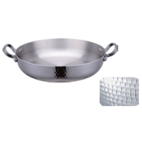 THREE - LAYER STEEL HAMMERED TEMPURA PAN WITH CAST LUG - SILVER - KITCHENWARE # 396102