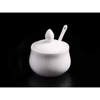 FINE CHINA 4 OZ | 130 ML MUSTARD POT WITH SPOON - WHITE - DON BELLINI # DB306MP13