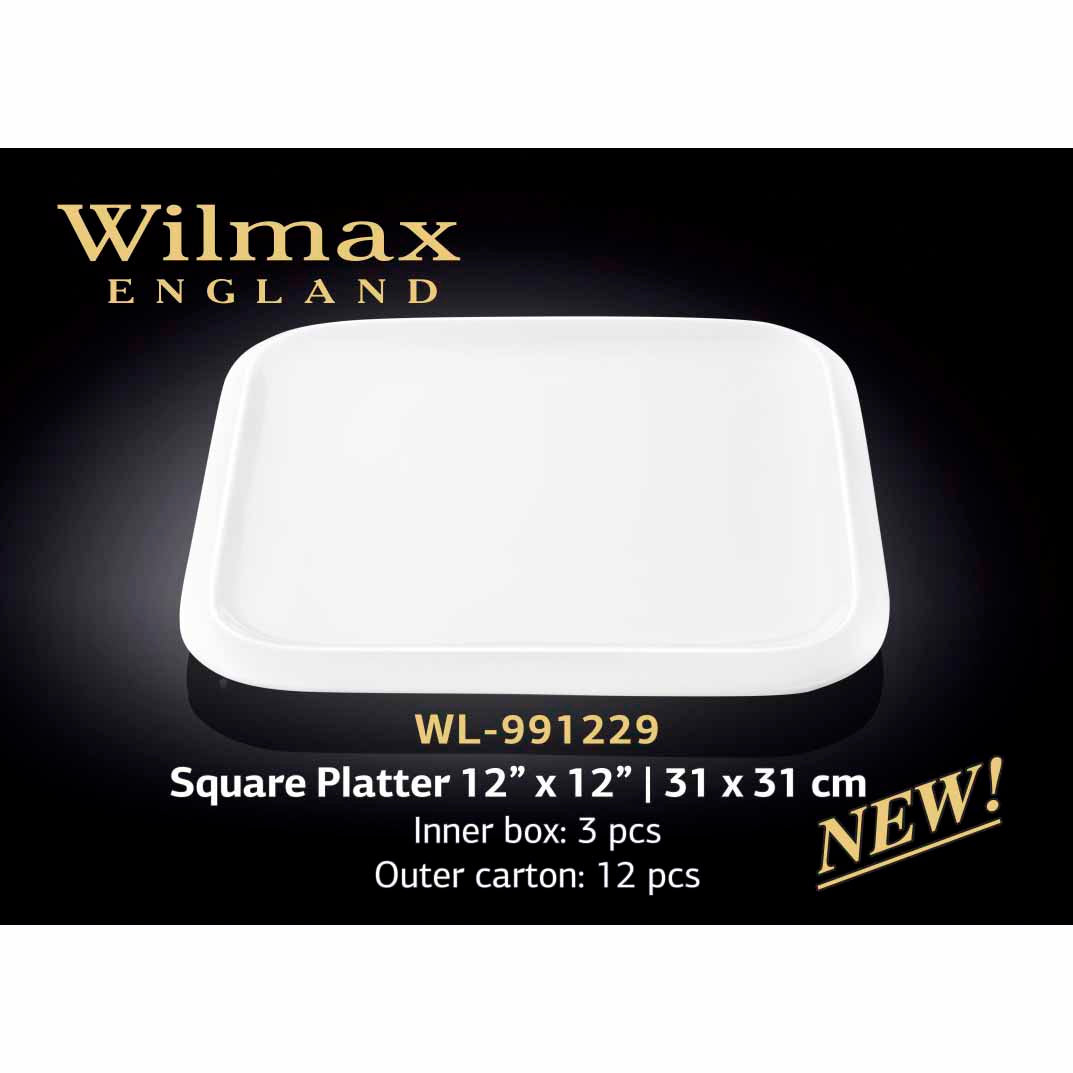 12" X 12" | 31 X 31 CM SQUARE PLATTER - WHITE - WILMAX # WL-991229
