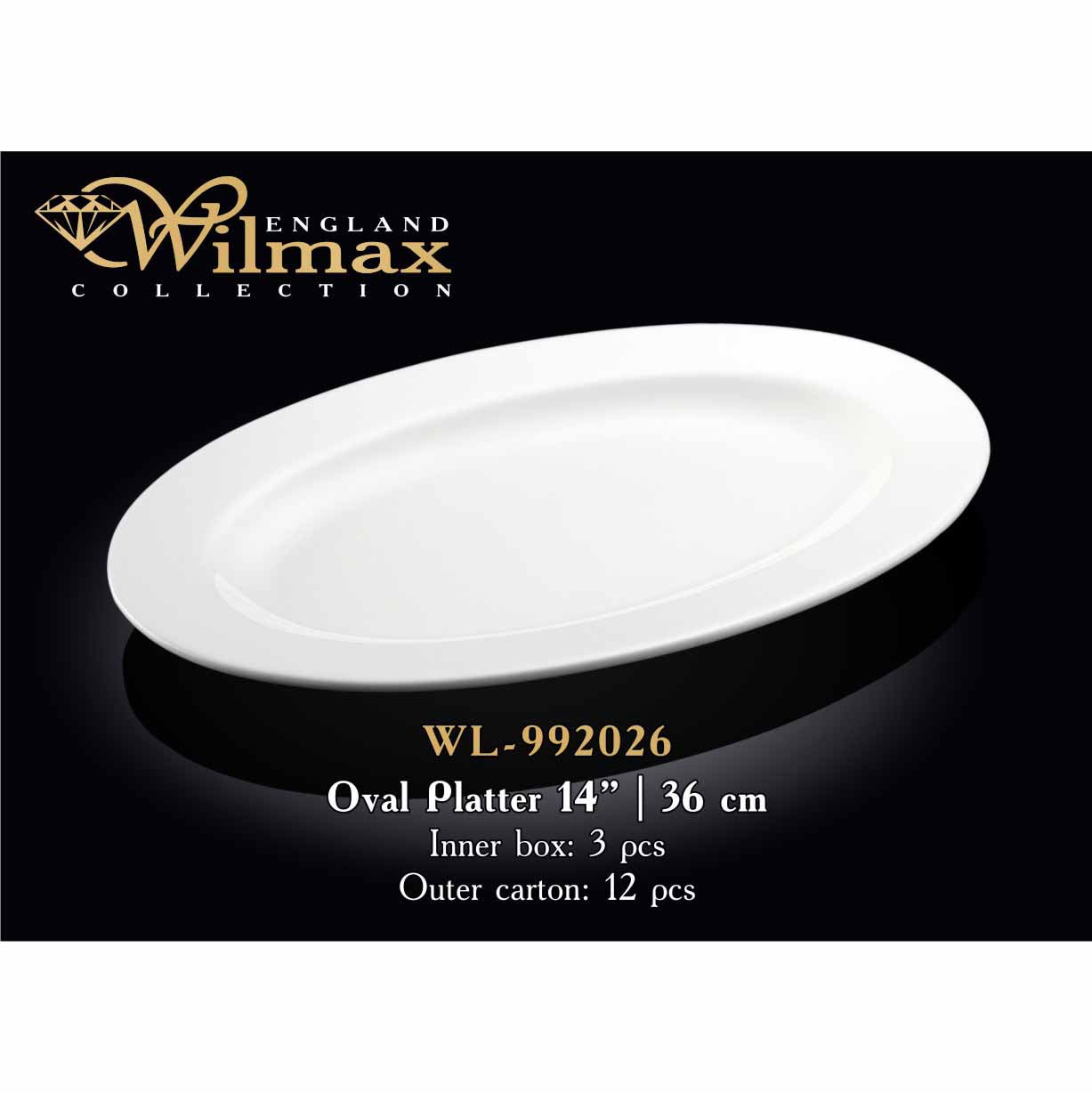 14 英吋 | 36 公分橢圓形盤子 - 白色 - WILMAX # WL-992026