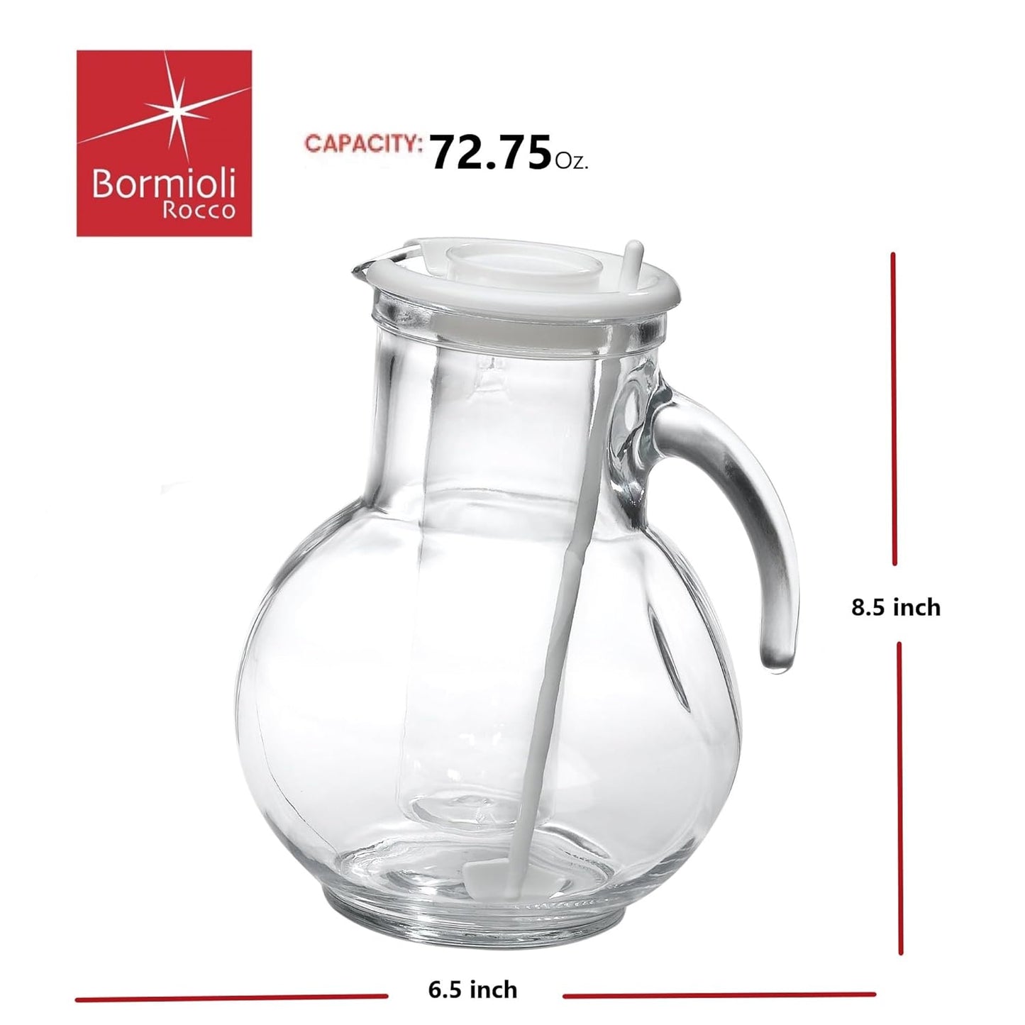 KUFRA JUG WITH SOLID WHITE LID - BORMIOLI ROCCO # 1.35729