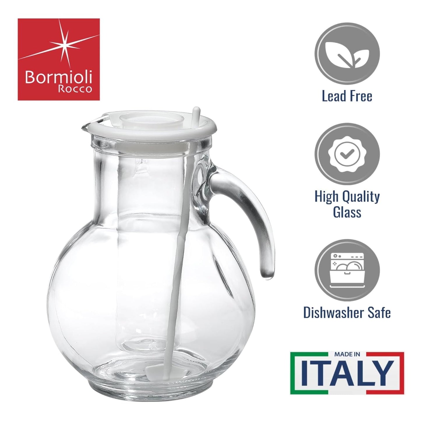KUFRA JUG WITH SOLID WHITE LID - BORMIOLI ROCCO # 1.35729