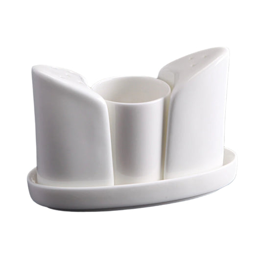 BONE CHINA TOOTHPICK HOLDER SALT & PEPPER 3 - PC SET - WHITE - DON BELLINI # DB106TS13