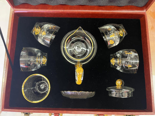 SET OF 6 CHINESE TEA SET W/GOLD-FOIL DECORATIONS #BAER-729-8