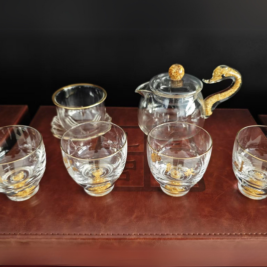 SET OF 6 CHINESE TEA SET W/GOLD-FOIL DECORATIONS #BAER-729-8