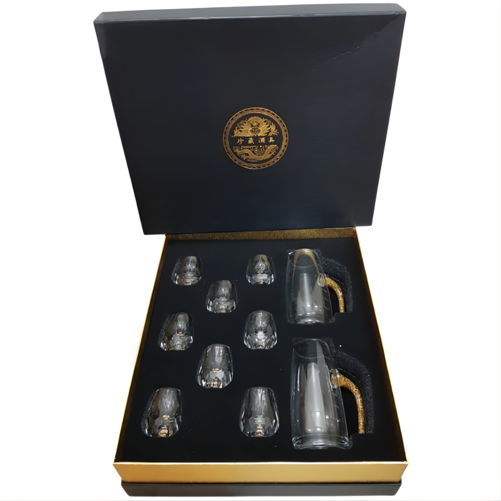 Mou Tai Set with Gold Mountain Bottom (2 Cacarfes + 10 Glasses) #BAER-MOUTAISET