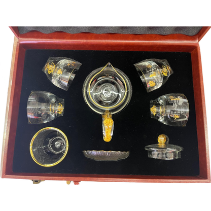 SET OF 6 CHINESE TEA SET W/GOLD-FOIL DECORATIONS #BAER-729-8
