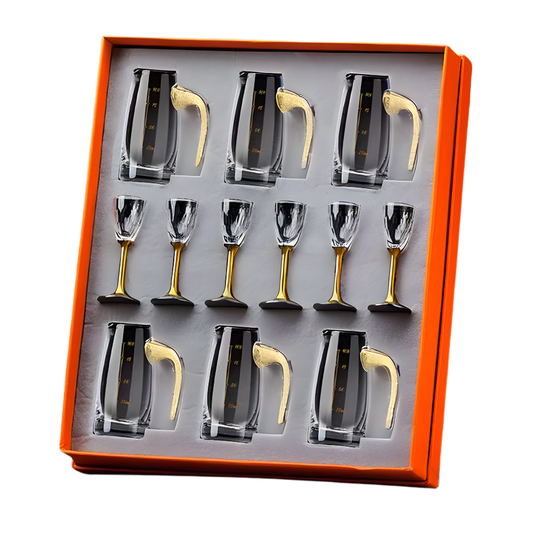 Mou Tai Set with Gold Mountain Bottom (6 Cacarfes + 6 Glasses) #BAER-2007