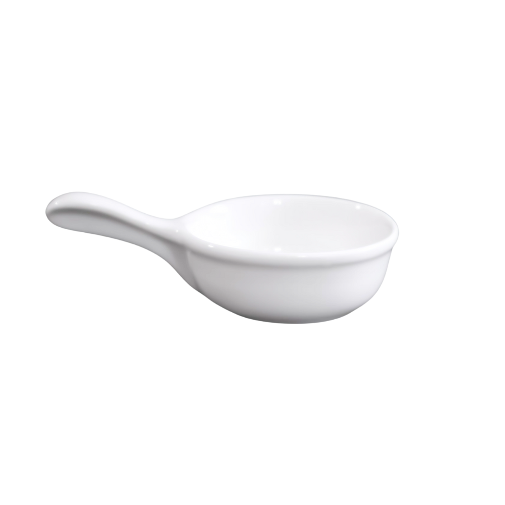 FINE CHINA SNACK DISH W/HANDLE 4" | 10 CM - WHITE - DON BELLINI # DB306SN09