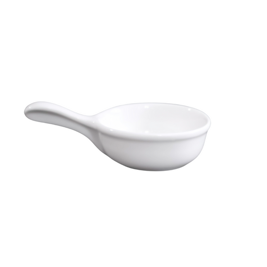 FINE CHINA SNACK DISH W/HANDLE 4" | 10 CM - WHITE - DON BELLINI # DB306SN09