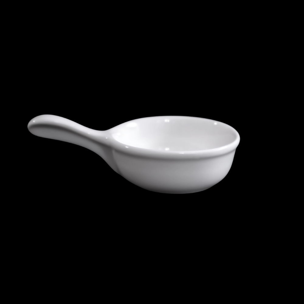 FINE CHINA SNACK DISH W/HANDLE 4" | 10 CM - WHITE - DON BELLINI # DB306SN09