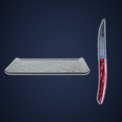 [MEAT LOVERS SET B] VULCANIA BLACK STEAK PLATTER & STEAK KNIFE SET