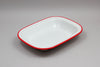 MELAMINE ENAMEL LOOK 9" PIE DISH WHITE WITH RED RIMS