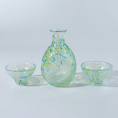 HANDMADE 250ML Green CARAFE with matching sake cups