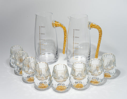 Mou Tai Set with Gold Mountain Bottom (2 Cacarfes + 10 Glasses) #BAER-MOUTAISET