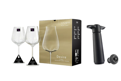 Lucaris Desire Universal 2pc + WINE SAVER PUMP WITH 2 VACUUM BOTTLE STOPPERS