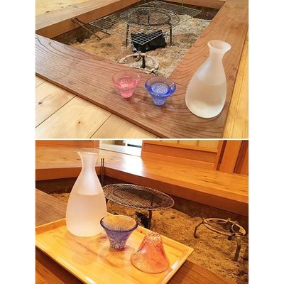 2 Fuji Mountain Sake Cups (Blue/Pink) + Carafe 270ml  Set