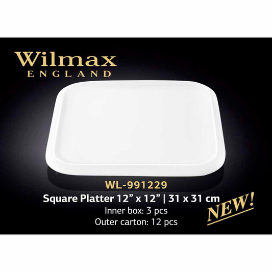12" X 12" | 31 X 31 CM SQUARE PLATTER - WHITE - WILMAX # WL-991229