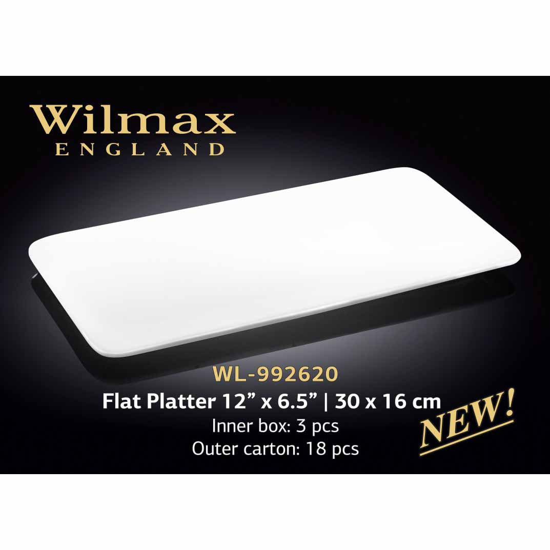 12" X 6.5" FLAT PLATTER - WHITE - WILMAX # WL-992620