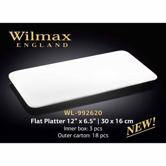 12" X 6.5" FLAT PLATTER - WHITE - WILMAX # WL-992620