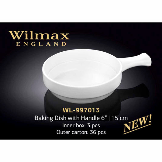 6" | 15 CM BAKING DISH WITH HANDLE - WHITE - WILMAX # WL-997013