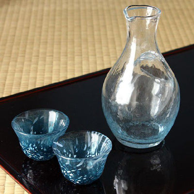 HANDMADE SAKE GLASS COLLECTION Blue (1 Carafe & 2 Sake Cups)